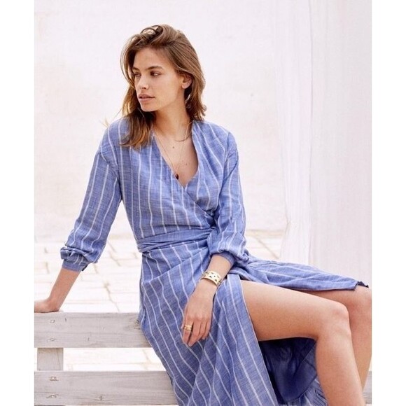 Sezane Dresses & Skirts - Sezane Blue Striped Midi Robe. Can also be worn as a dress.